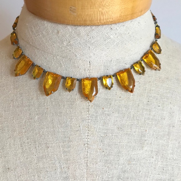 Art Deco Necklace Honey Amber Czech Glass Antique - Picture 2 of 8